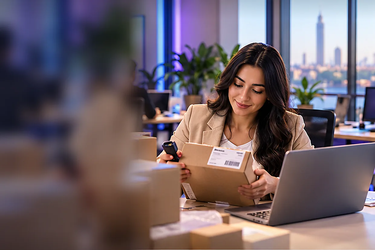 E-commerce virtual assistant checking an order before dispatch