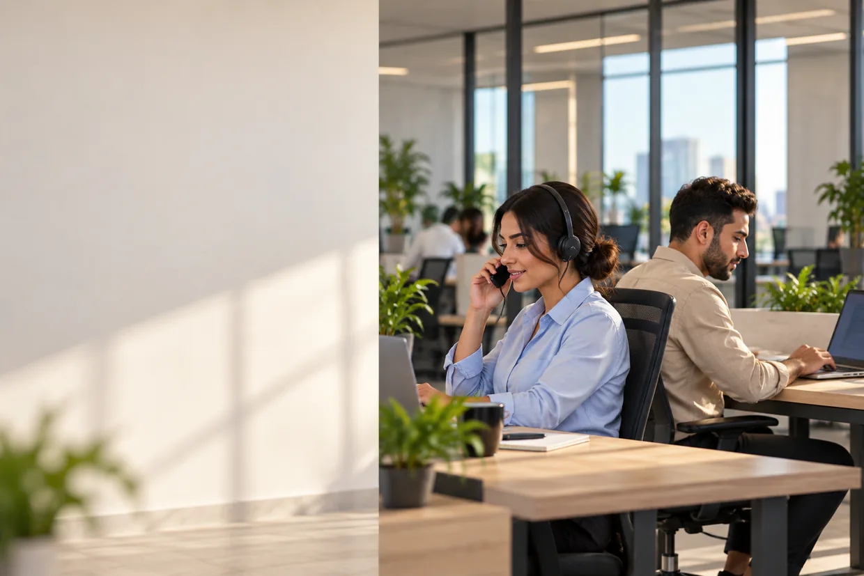 Two sales development assistants handling outbound calls and account research