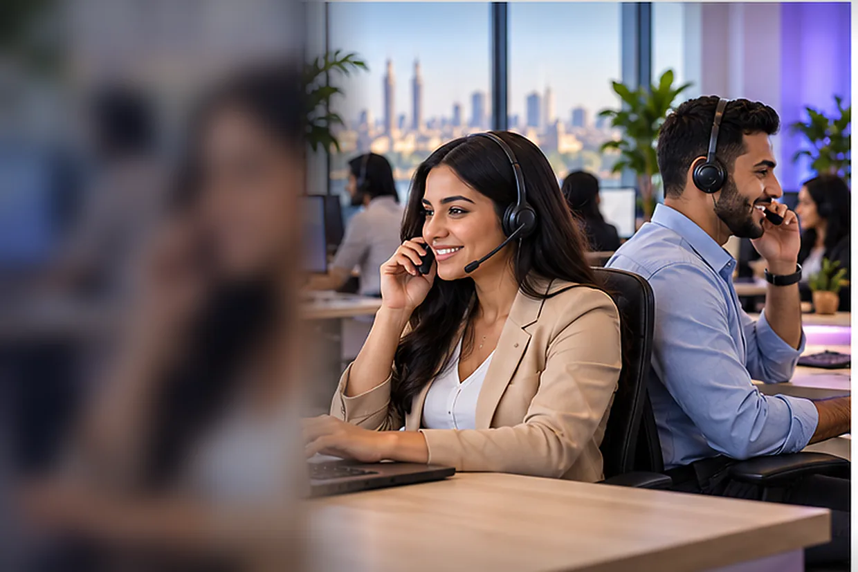 Customer service virtual assistant on a call for a small business