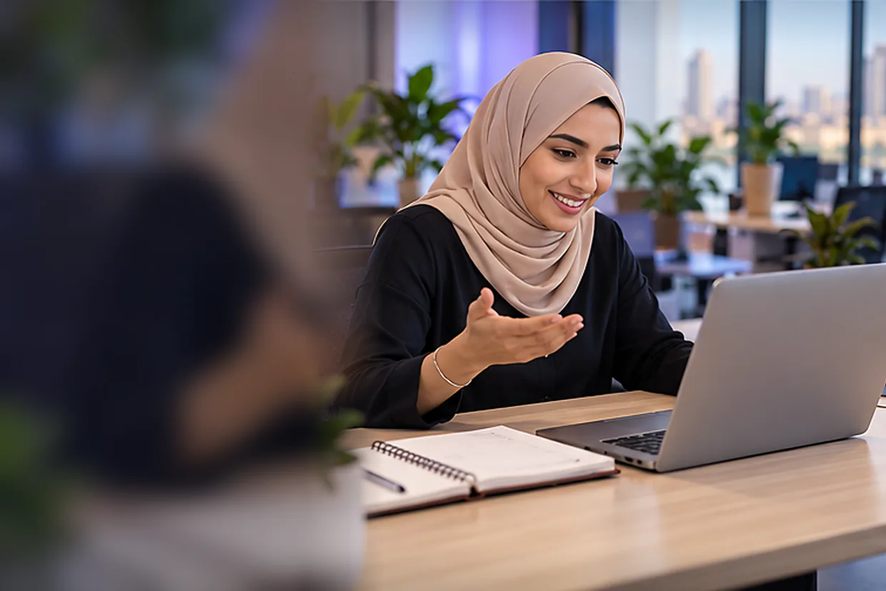 Virtual assistant in a video interview with a UK business