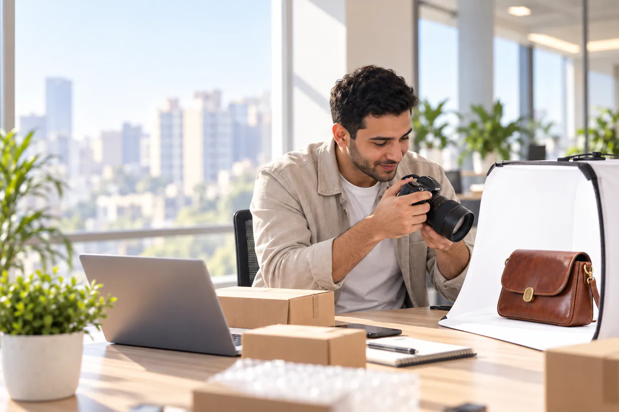 eBay virtual assistant photographing and listing an item