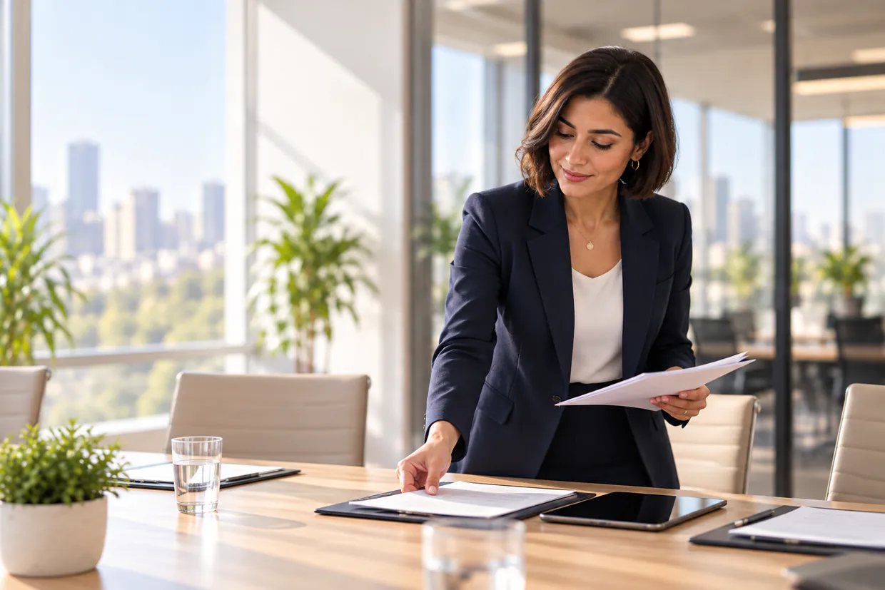 Virtual executive assistant preparing for a board meeting